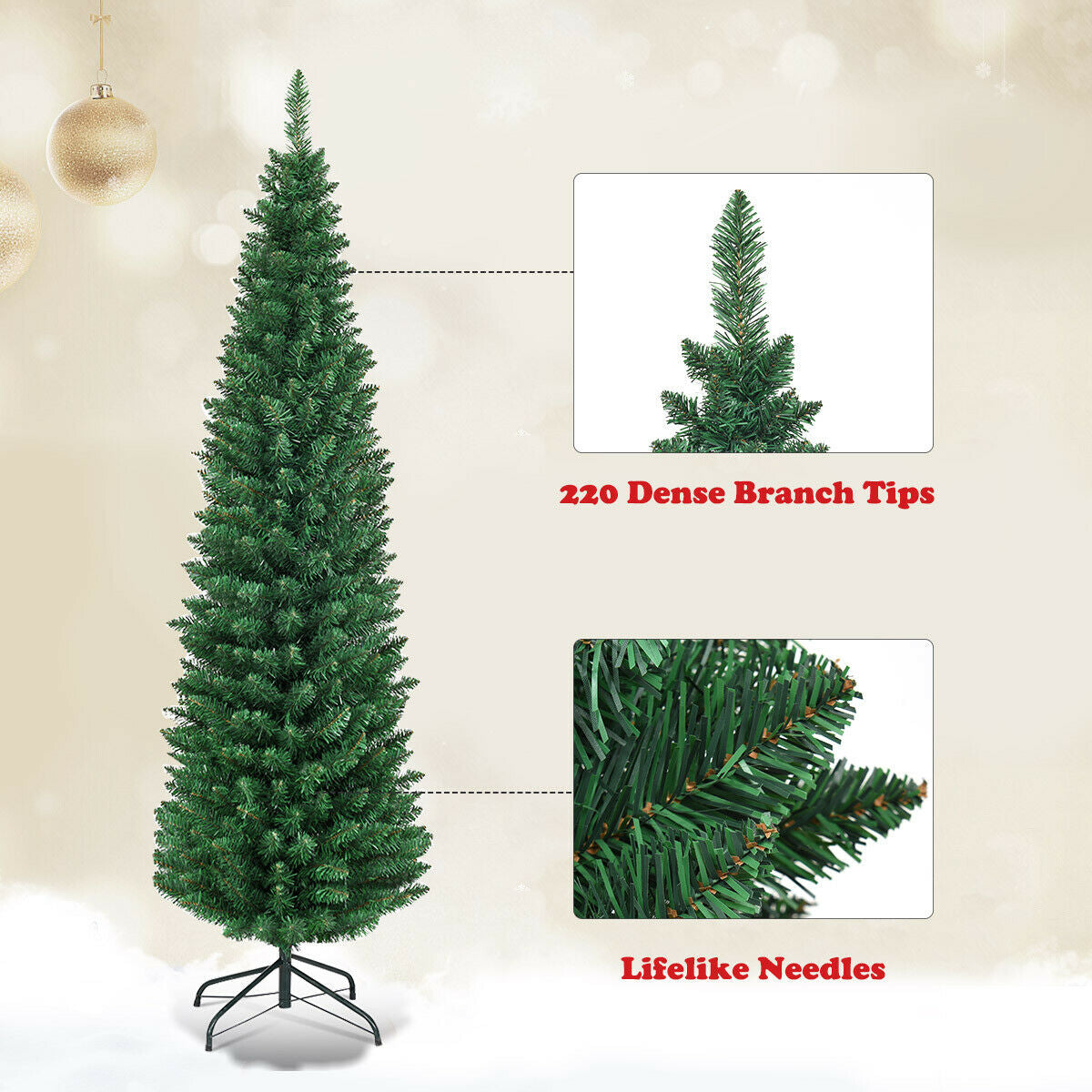 5 Ft Slim PVC Artificial Christmas Tree with Metal Stand - Costway