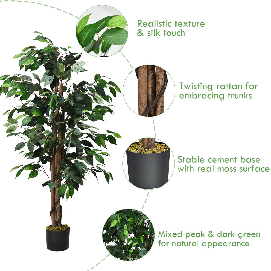 4 Feet Artificial Ficus Tree - Indoor & Outdoor Silk Plant with 504 Leaves