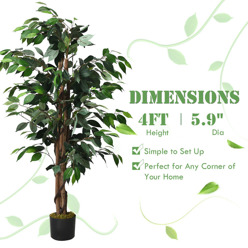4 Feet Artificial Ficus Tree - Indoor & Outdoor Silk Plant with 504 Leaves
