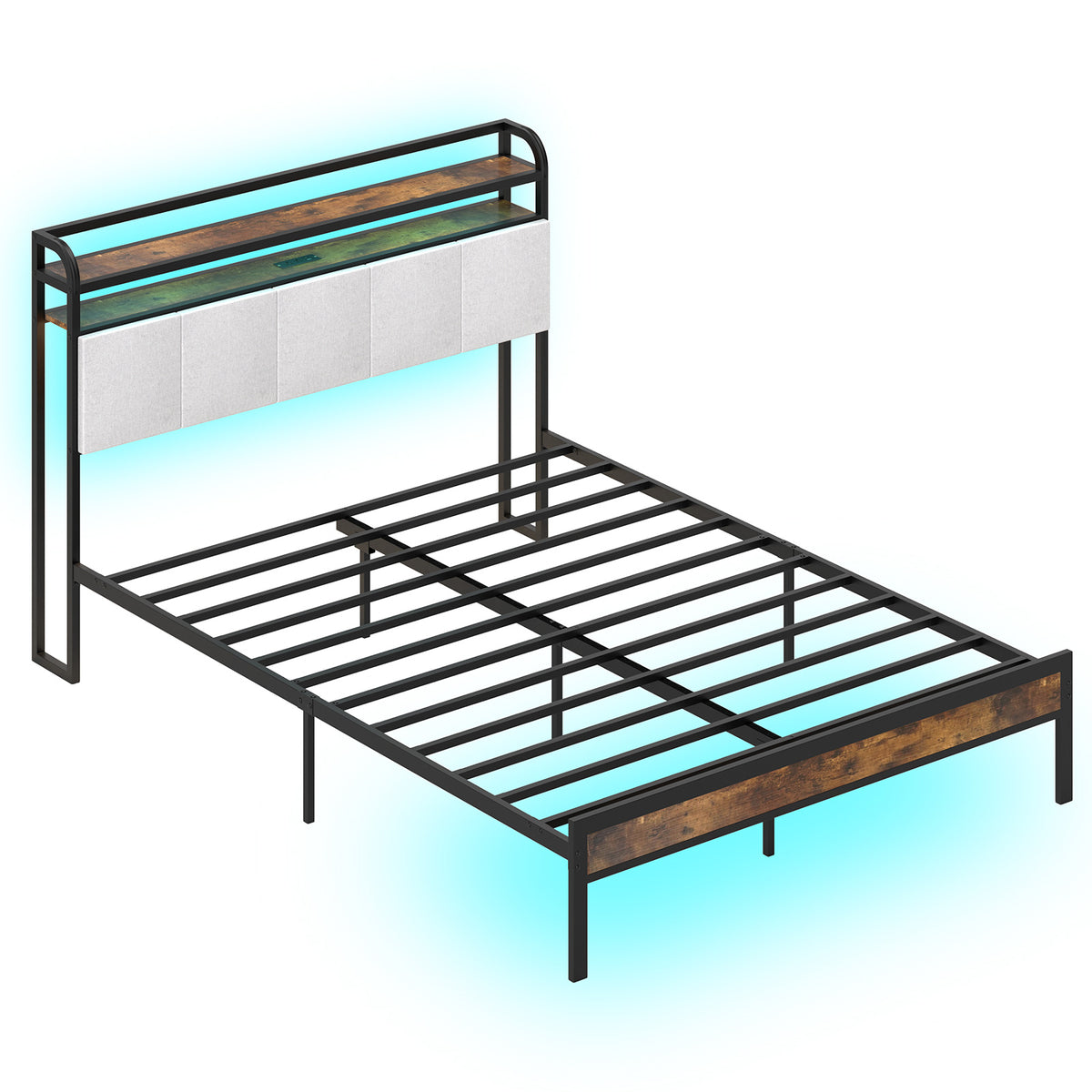 Twin Size Bed Frame with LED Light and Charging Station