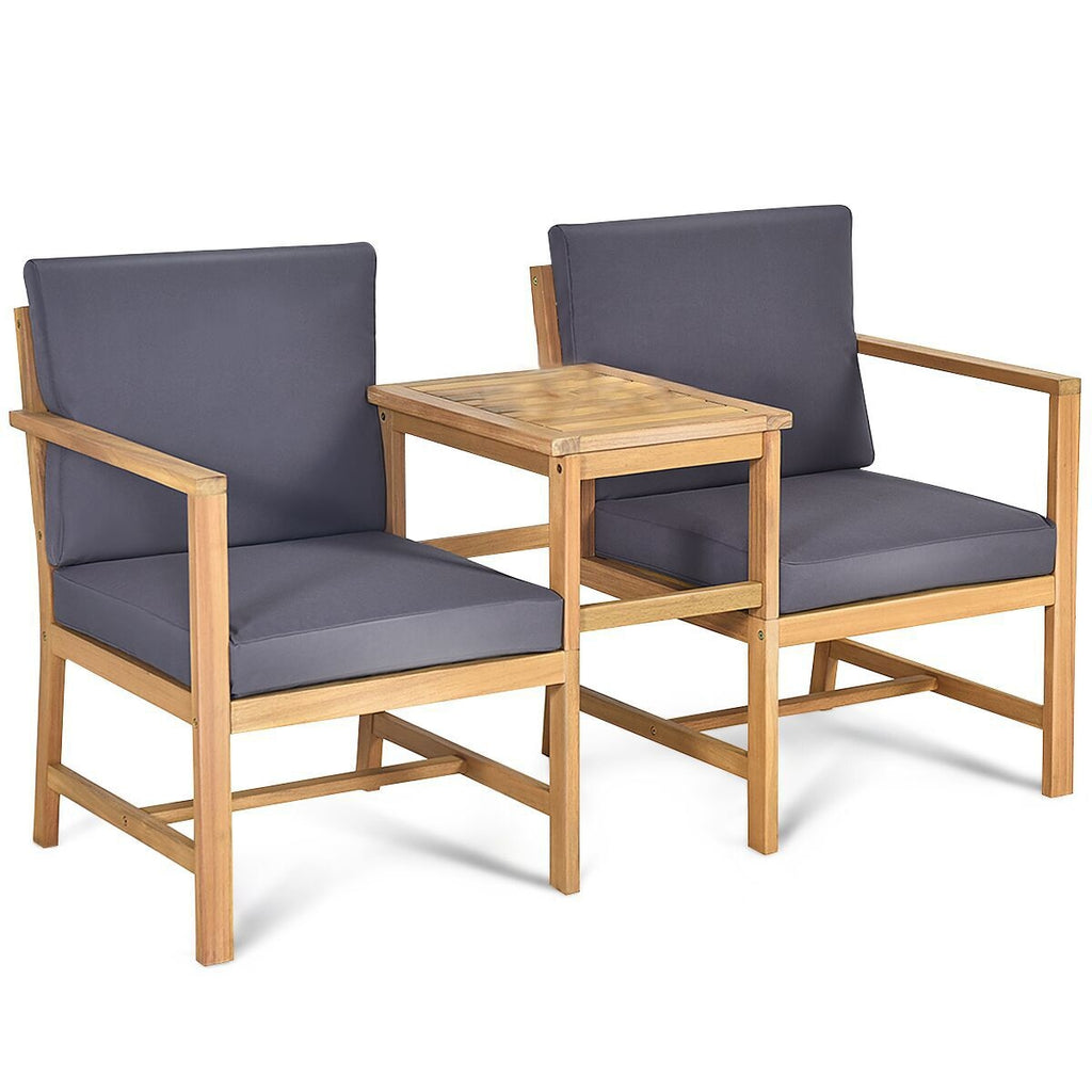 Outdoor Wicker Patio Loveseat with Built-in Glass Side Table