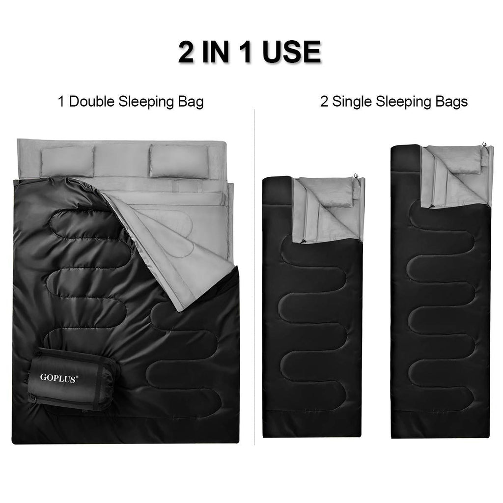 2 Person Waterproof Sleeping Bag with Pillows