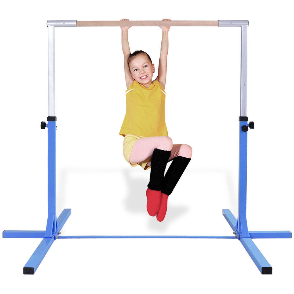 Kids Adjustable Horizontal Gymnastics Bar - Blue, Portable & Safe for Home Training