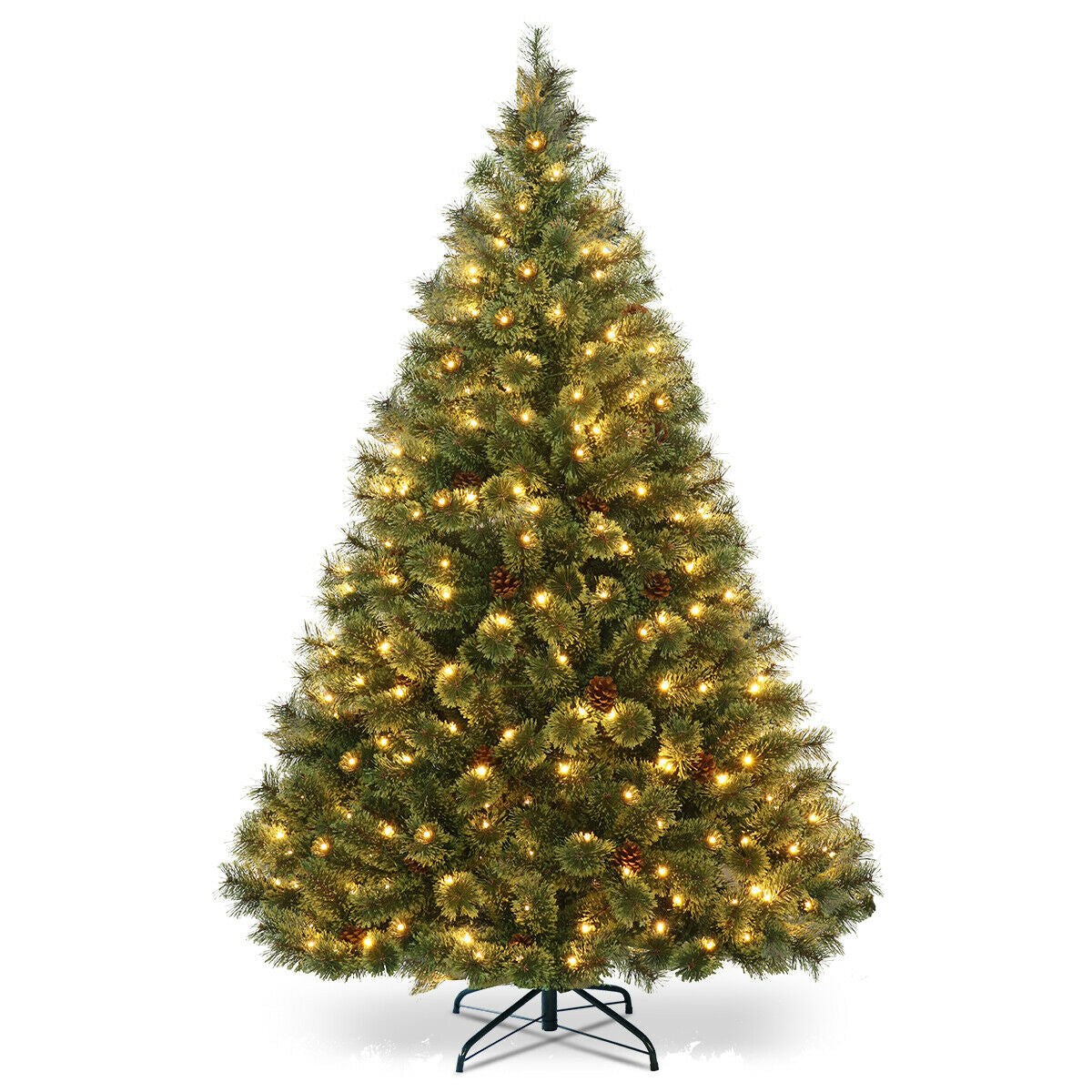 6 Ft Pre-Lit Artificial Christmas Pine Tree with LED Lights & Pinecones