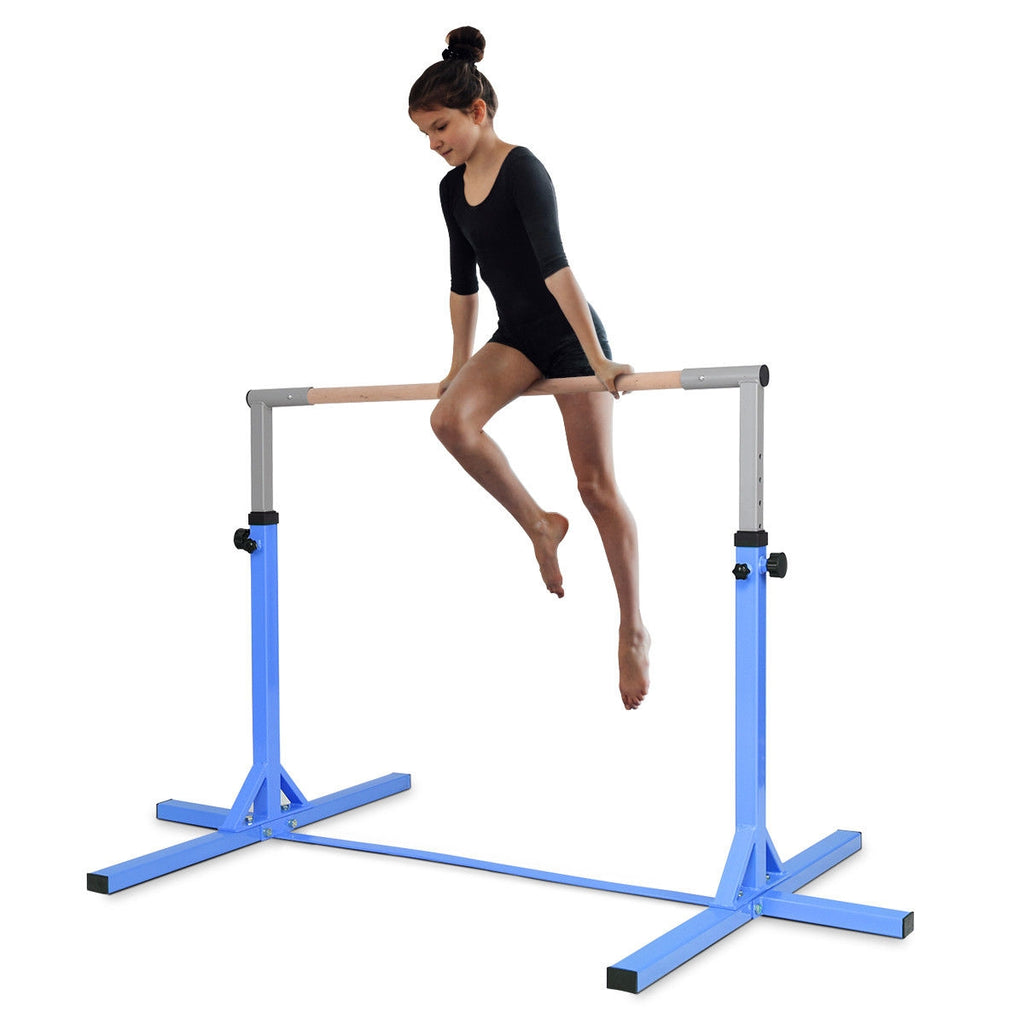 Kids Adjustable Horizontal Gymnastics Bar - Blue, Portable & Safe for Home Training