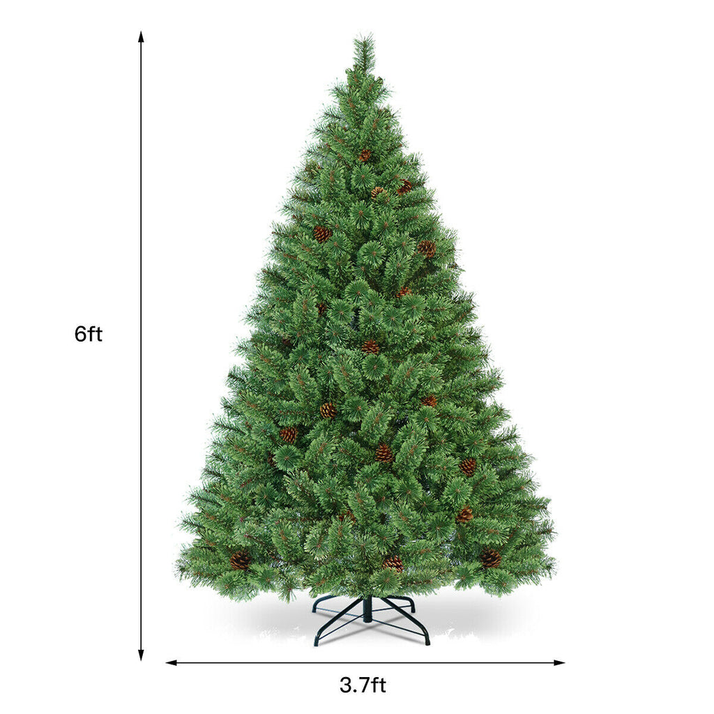 6 Ft Pre-Lit Artificial Christmas Pine Tree with LED Lights & Pinecones