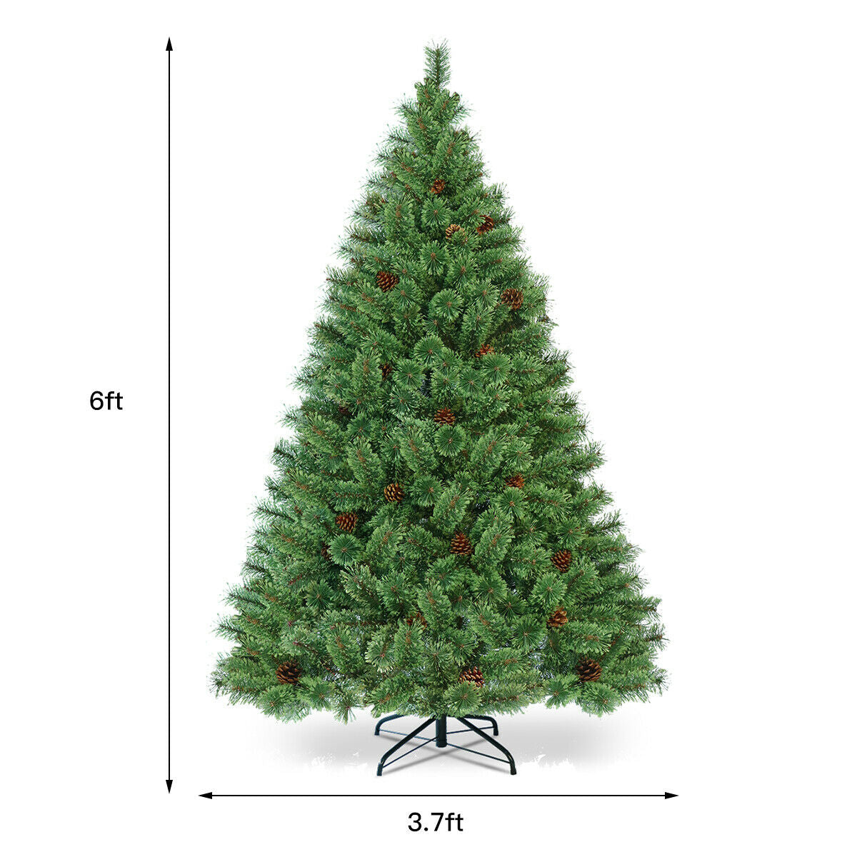 6 Ft Pre-Lit Artificial Christmas Pine Tree with LED Lights & Pinecones