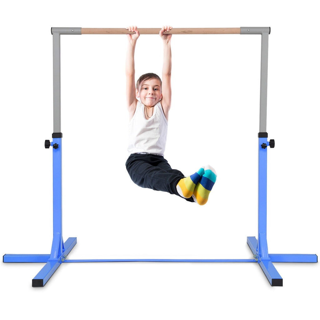 Kids Adjustable Horizontal Gymnastics Bar - Blue, Portable & Safe for Home Training
