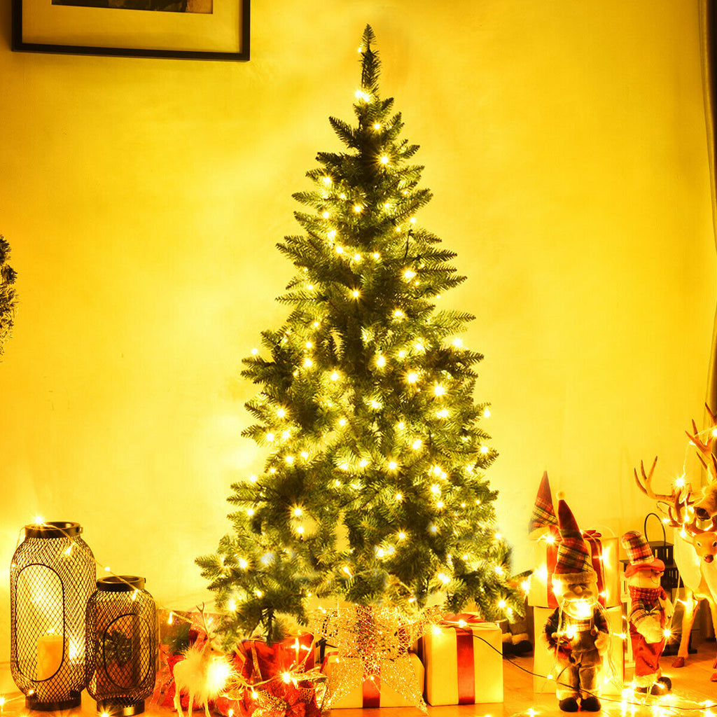 6 Ft Pre-Lit Artificial Half Christmas Tree with 8 Flash Modes - Indoor Outdoor