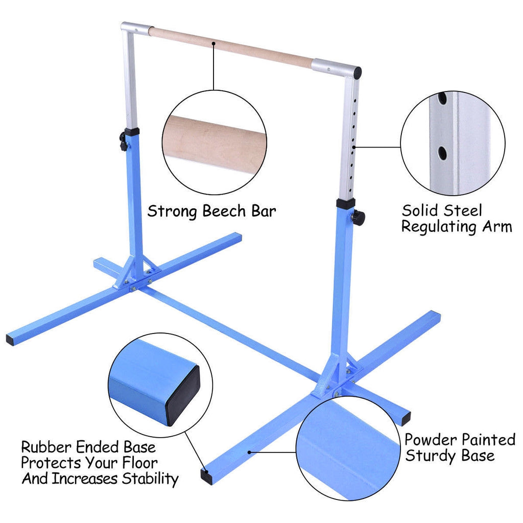 Kids Adjustable Horizontal Gymnastics Bar - Blue, Portable & Safe for Home Training