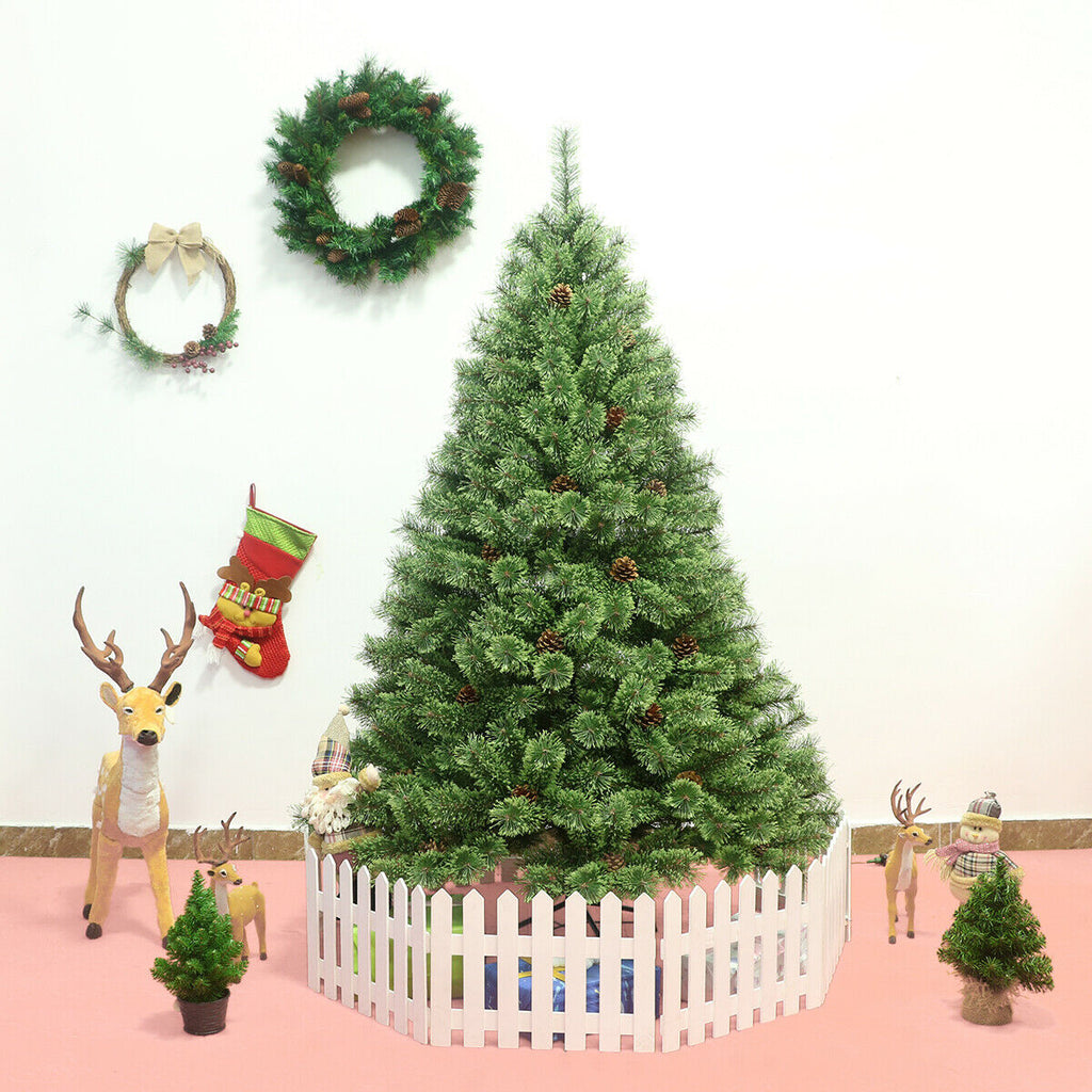6 Ft Pre-Lit Artificial Christmas Pine Tree with LED Lights & Pinecones