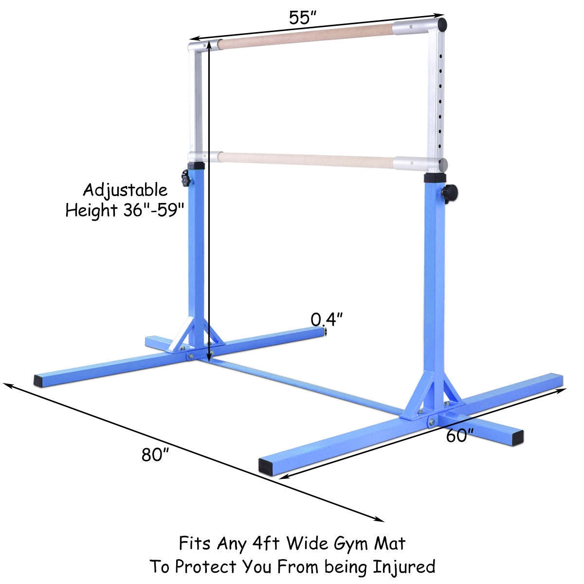 Kids Adjustable Horizontal Gymnastics Bar - Blue, Portable & Safe for Home Training