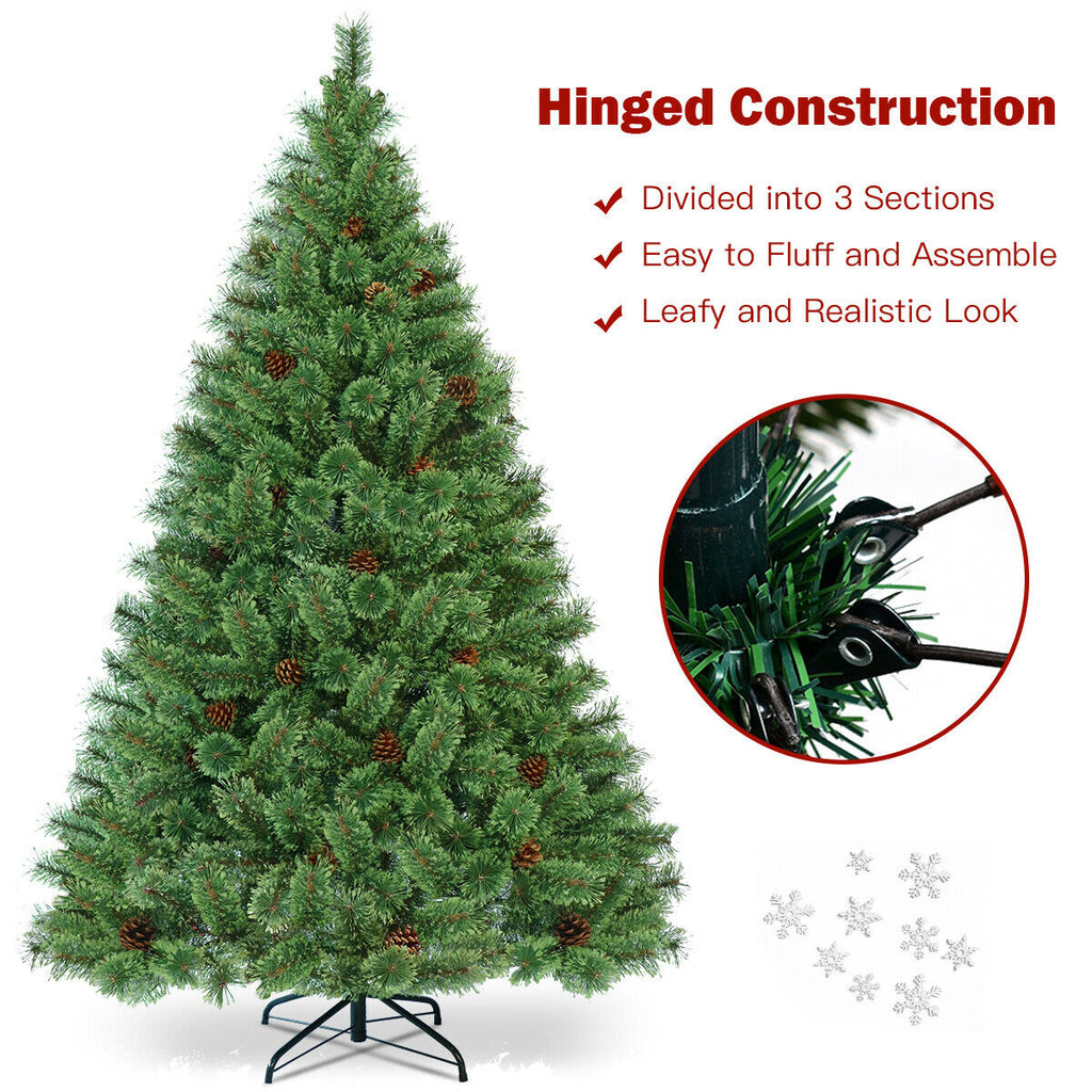 6 Ft Pre-Lit Artificial Christmas Pine Tree with LED Lights & Pinecones