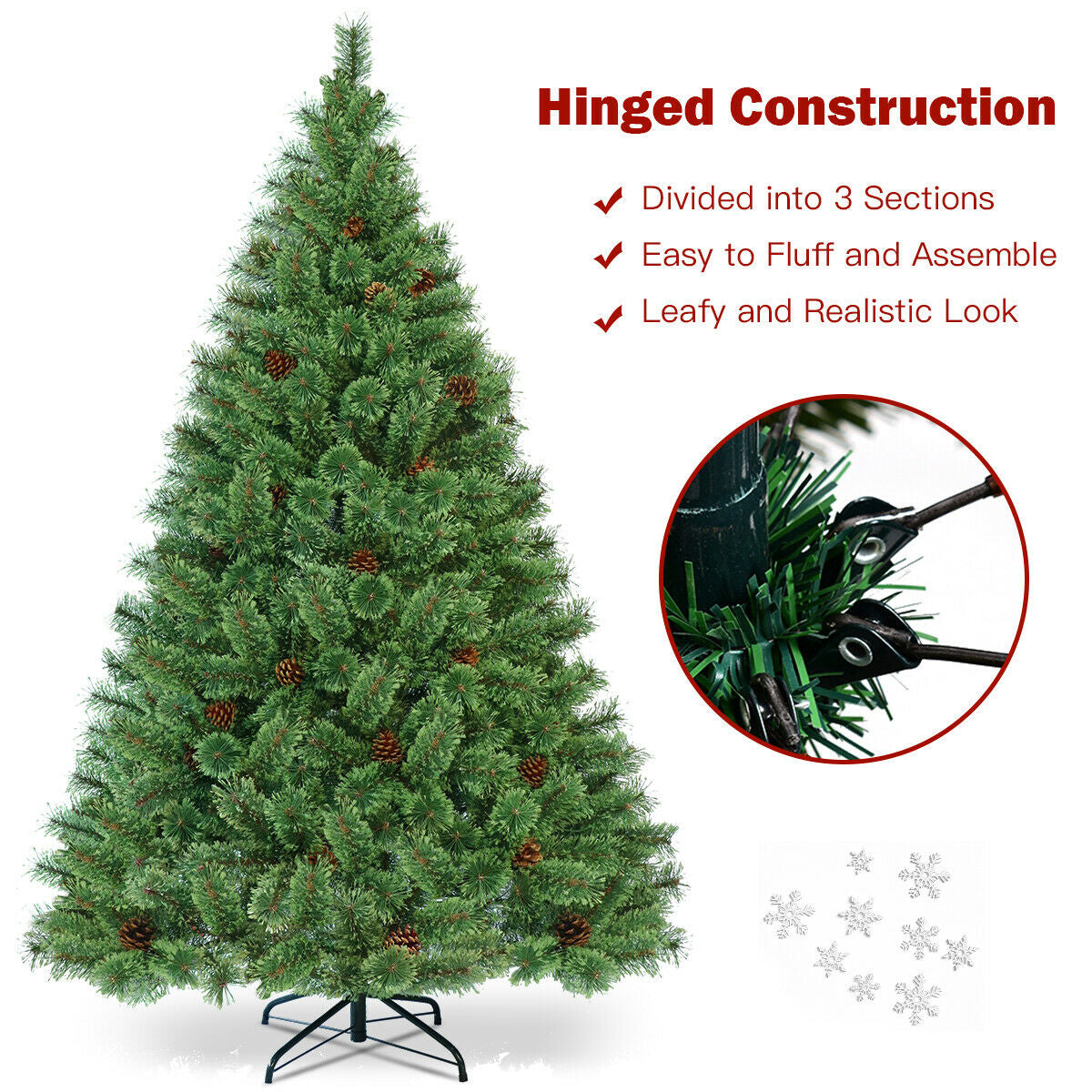 6 Ft Pre-Lit Artificial Christmas Pine Tree with LED Lights & Pinecones
