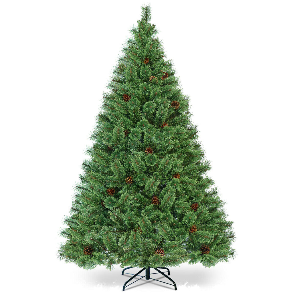 6 Ft Pre-Lit Artificial Christmas Pine Tree with LED Lights & Pinecones