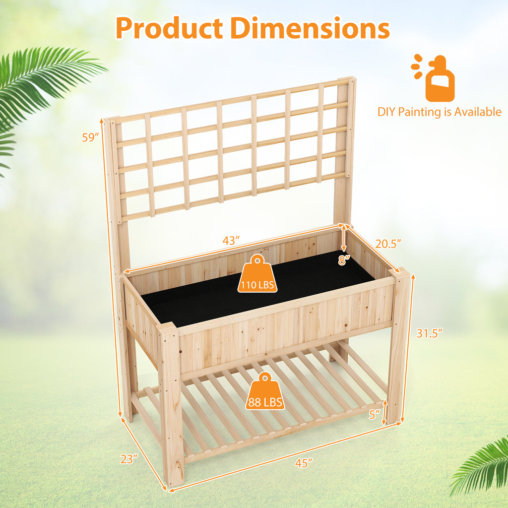Raised Garden Bed with Trellis - Natural Wood Planter