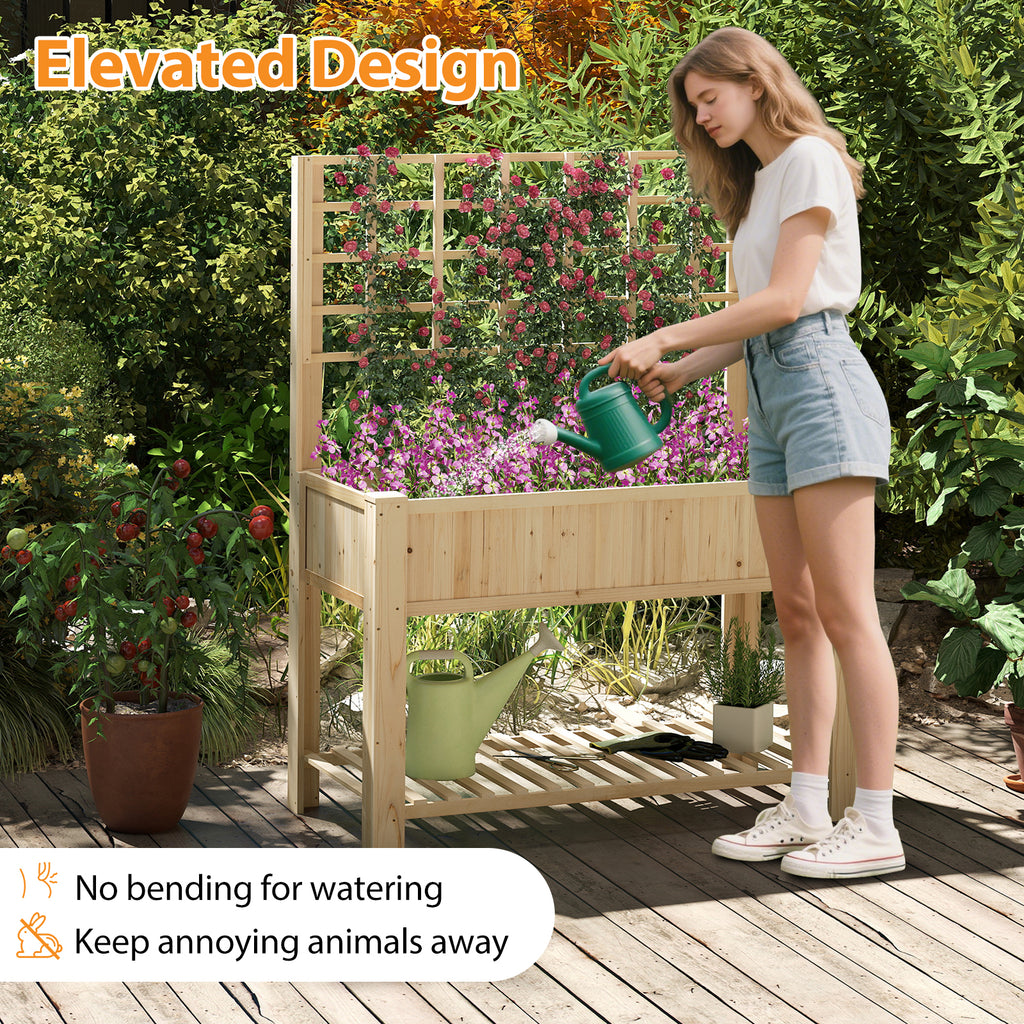 Raised Garden Bed with Trellis - Natural Wood Planter