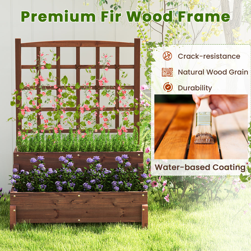 Raised Garden Bed with Trellis - 2-Tier, Rustic Brown
