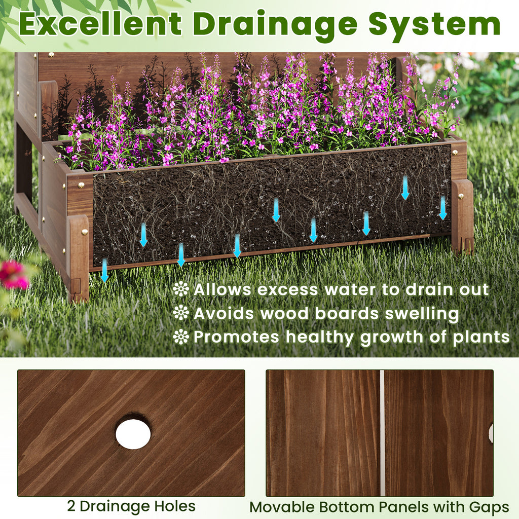 Raised Garden Bed with Trellis - 2-Tier, Rustic Brown