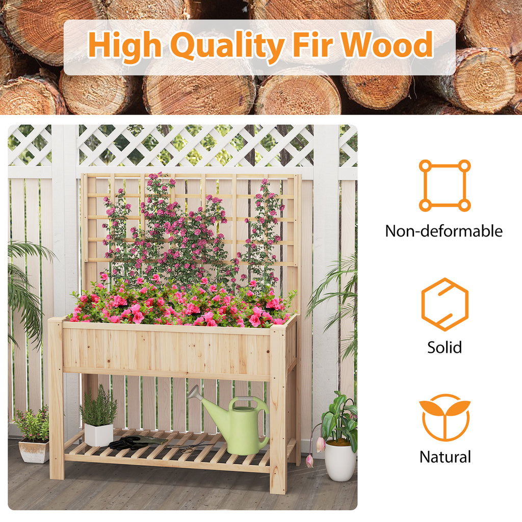 Raised Garden Bed with Trellis - Natural Wood Planter