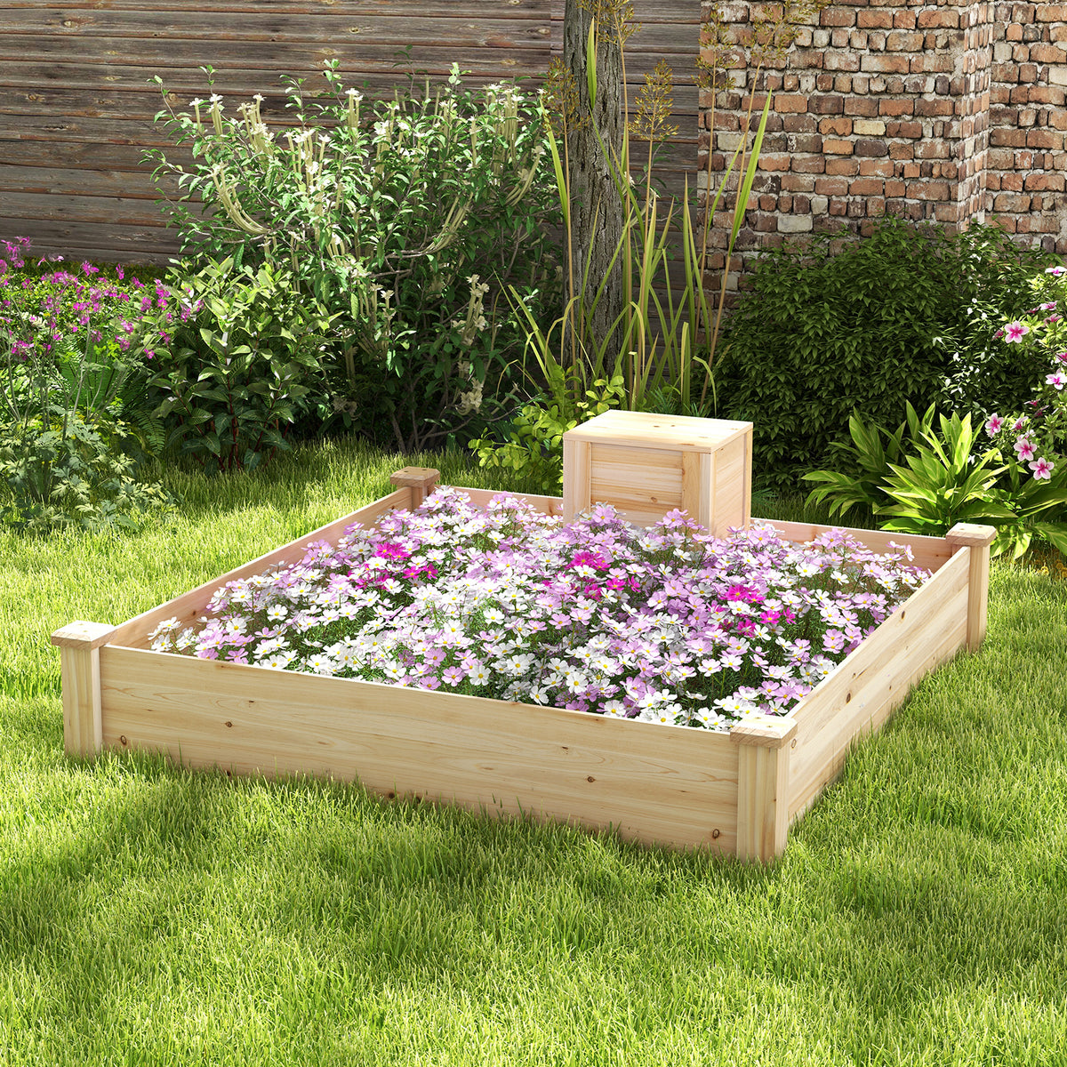 49 Inch Raised Garden Bed with Compost Bin, Natural