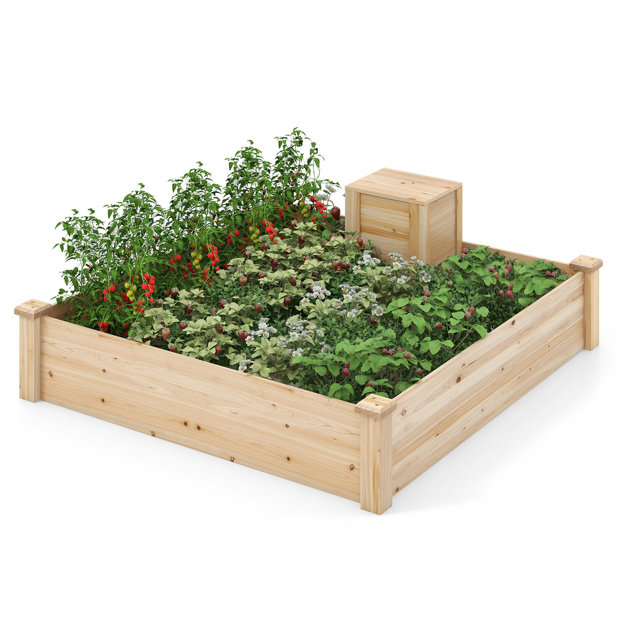49 Inch Raised Garden Bed with Compost Bin, Natural