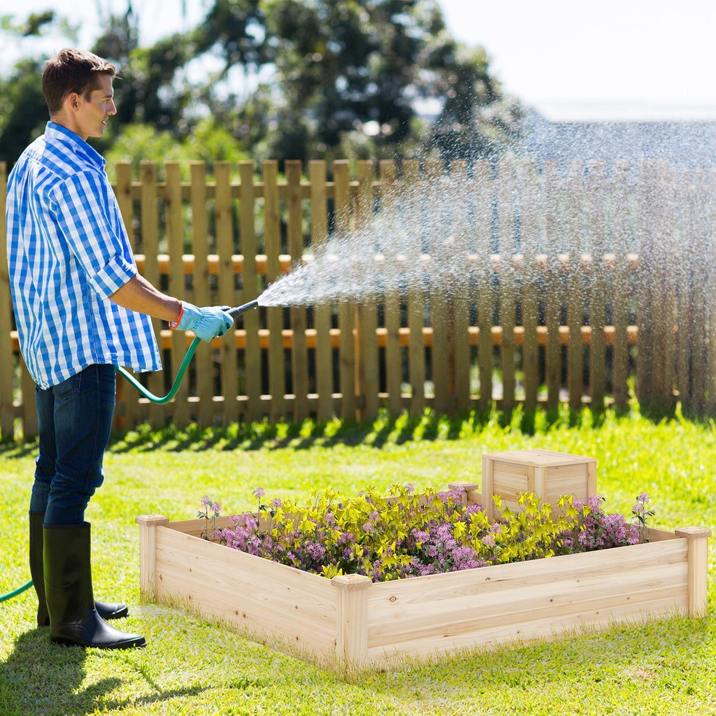 49 Inch Raised Garden Bed with Compost Bin, Natural
