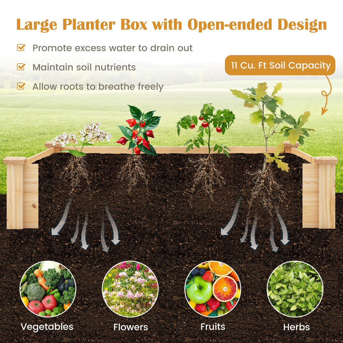 49 Inch Raised Garden Bed with Compost Bin, Natural