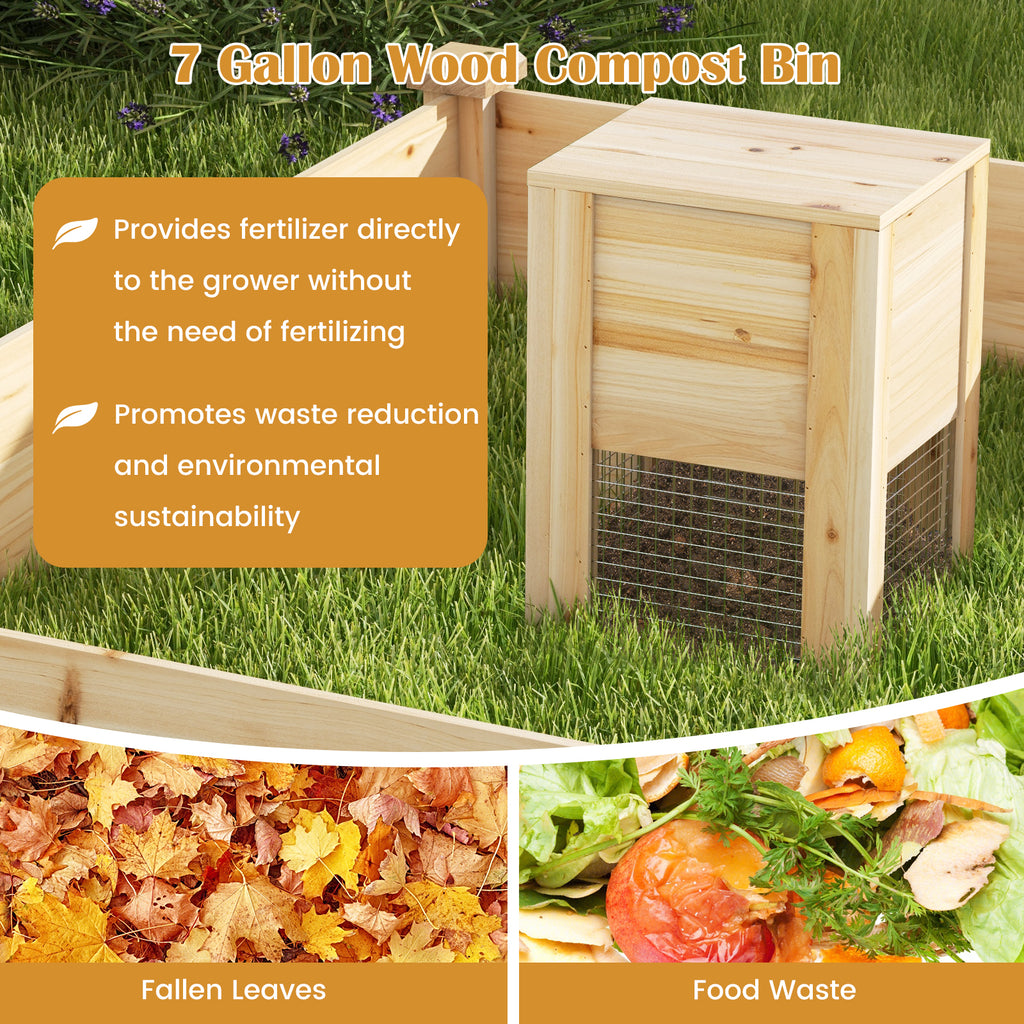 49 Inch Raised Garden Bed with Compost Bin, Natural