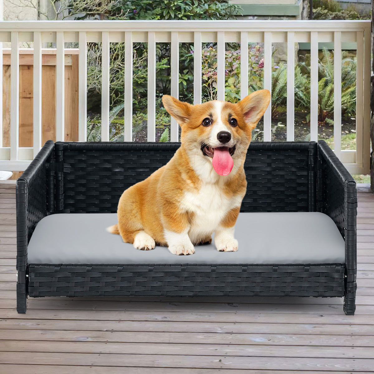 Rattan Dog Bed with Waterproof Soft Cushion - Gray, Medium Small Pets