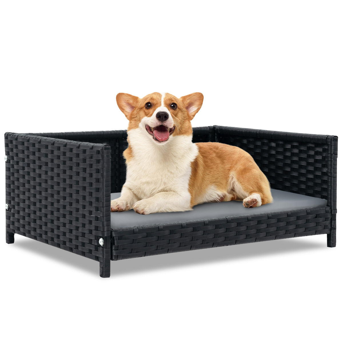 Rattan Dog Bed with Waterproof Soft Cushion - Gray, Medium Small Pets