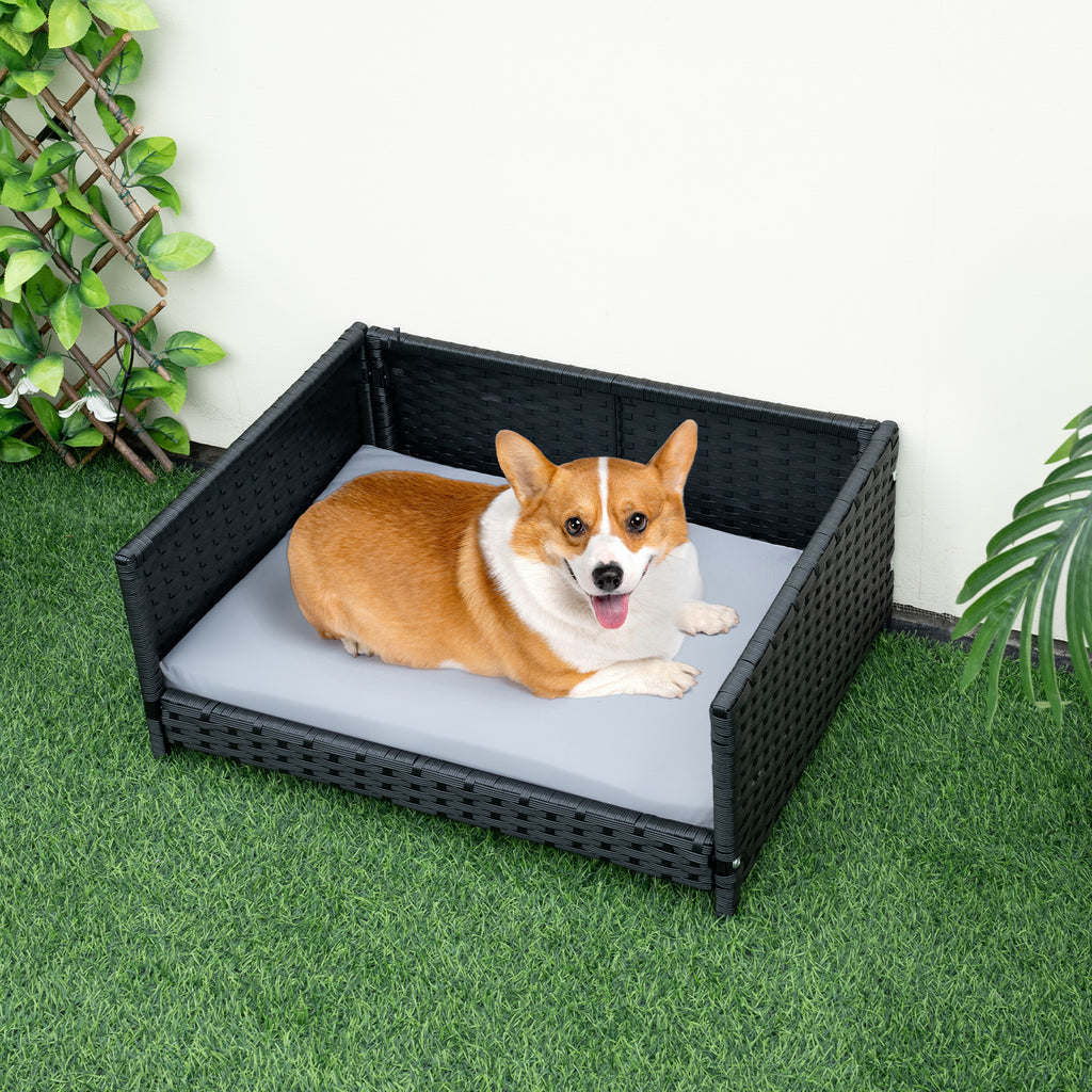 Rattan Dog Bed with Waterproof Soft Cushion - Gray, Medium Small Pets