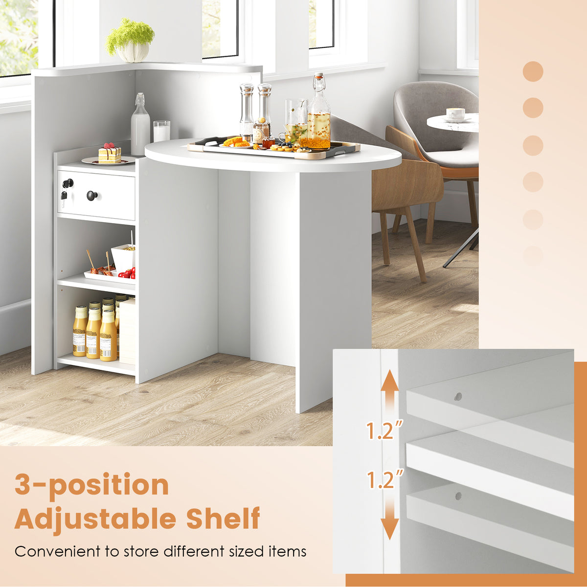 Reception Office Desk with Open Shelf and Lockable Drawer - White, M