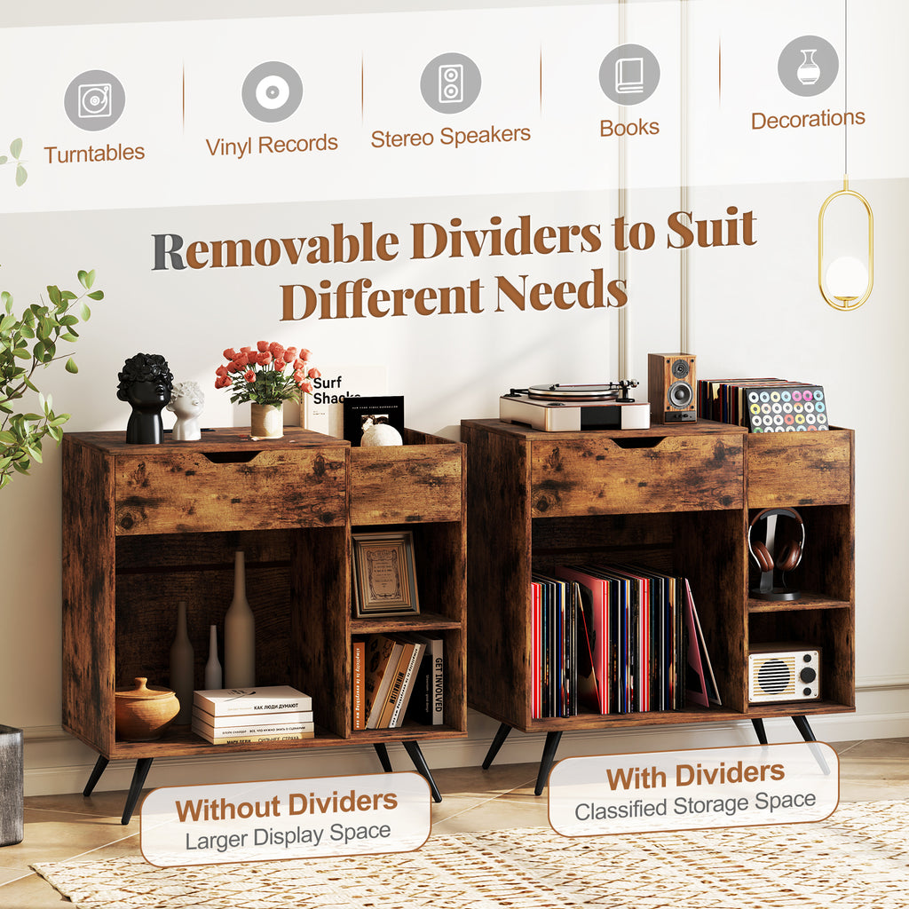 Record Player Stand with Power Outlet - Rustic Brown
