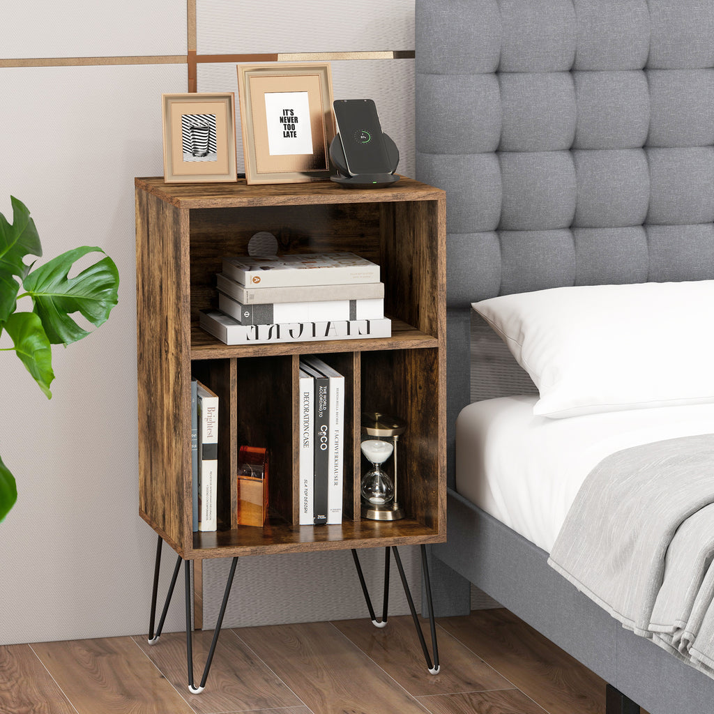 Record Player Stand with Charging Station, Rustic Brown