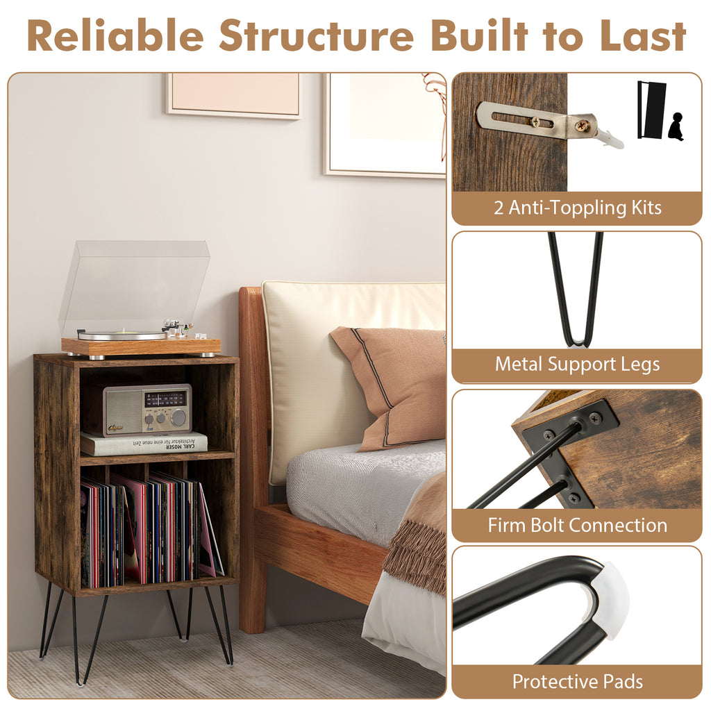 Record Player Stand with Charging Station, Rustic Brown