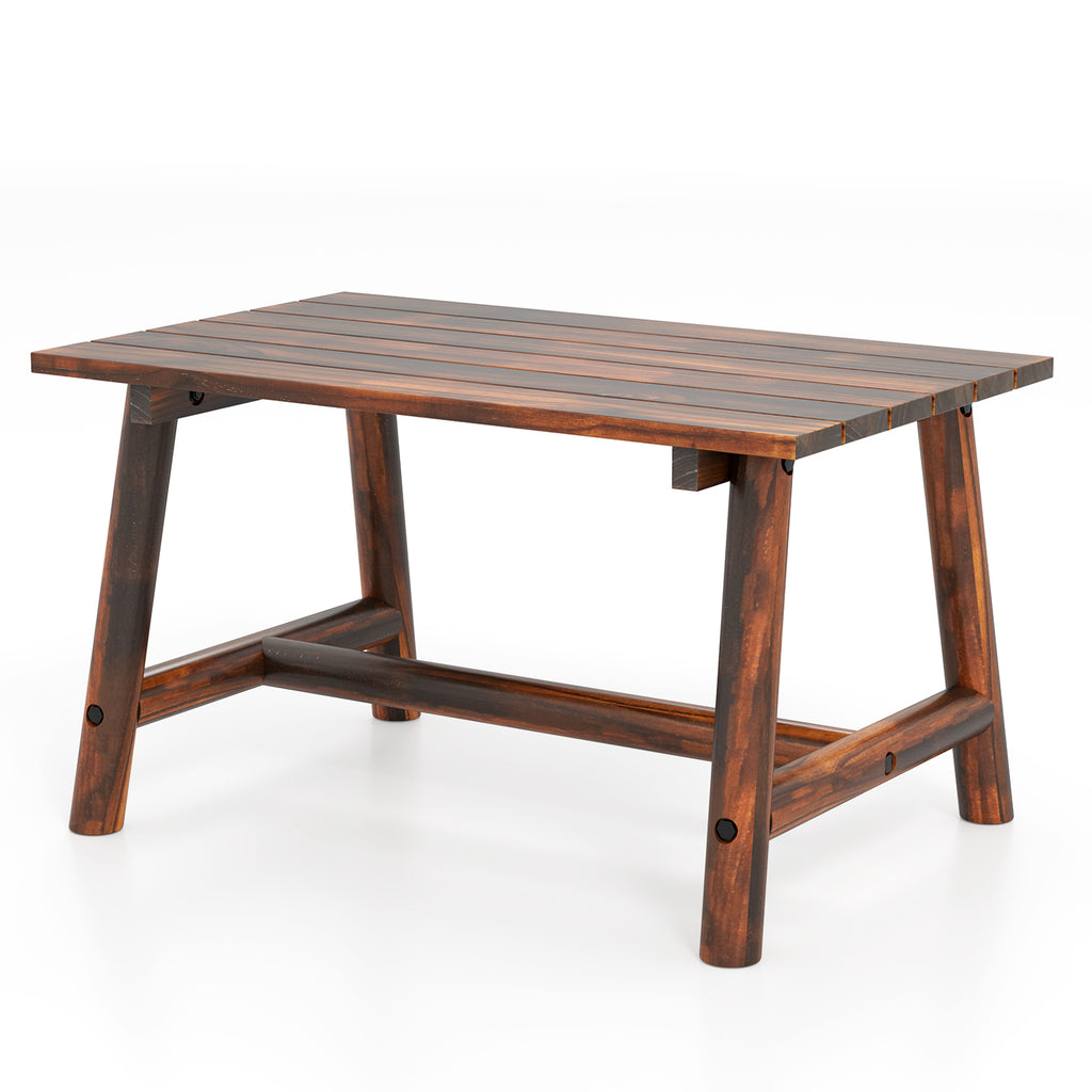 Solid Wood Patio Table with Slatted Tabletop for Garden Lawn Porch