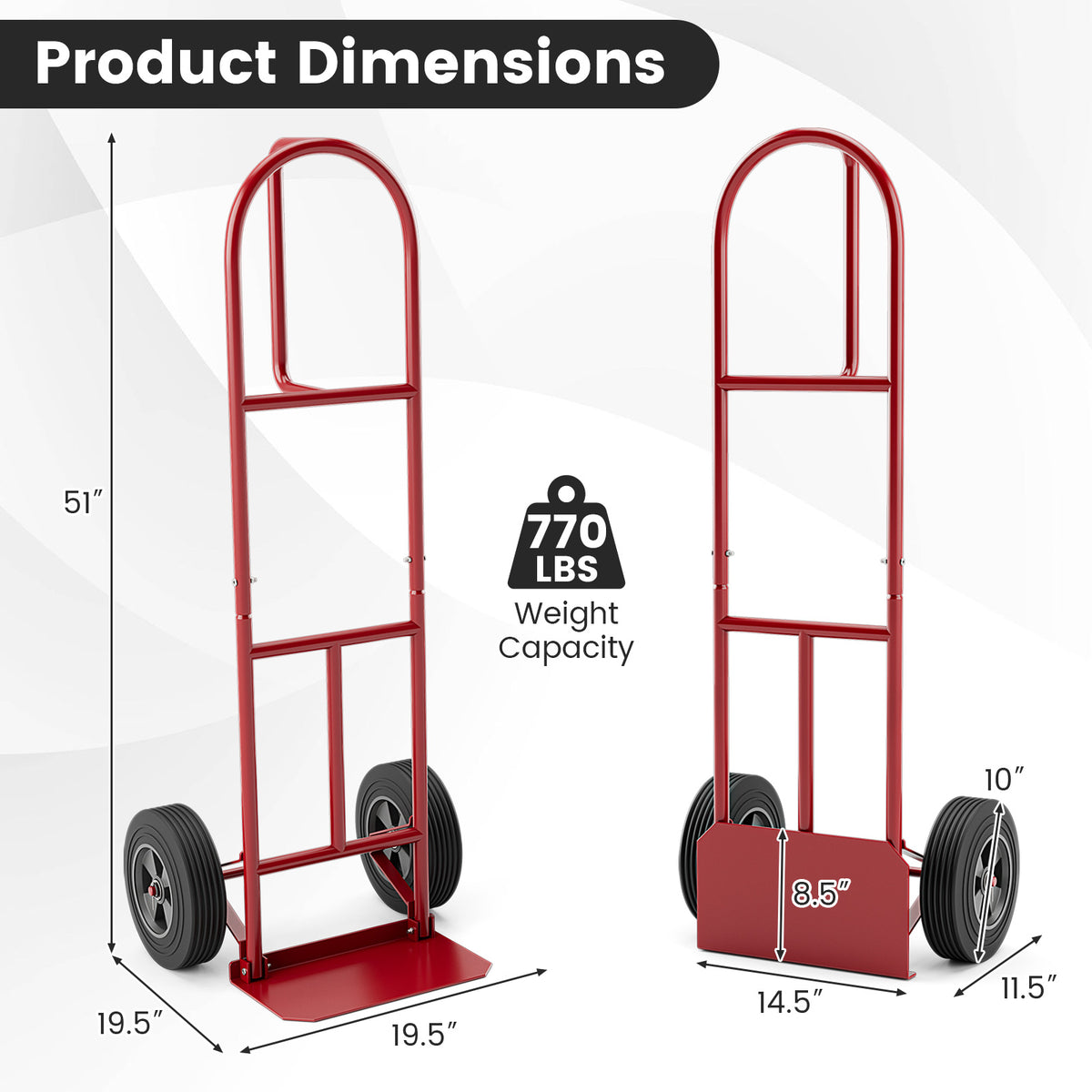 P-Handle Sack Truck with 10 Inch Wheels and Foldable Load Area