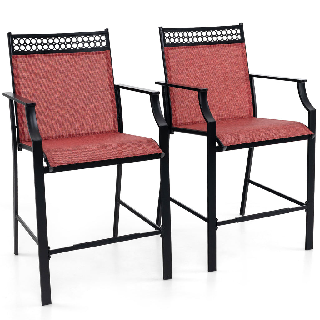 Outdoor Counter Stools Set of 2, Red – 25" Seat Height with Armrests