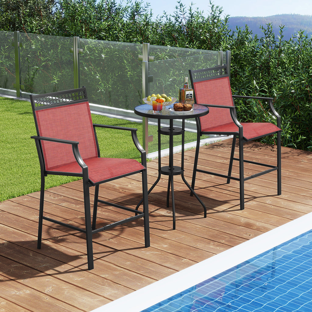 Outdoor Counter Stools Set of 2, Red – 25" Seat Height with Armrests