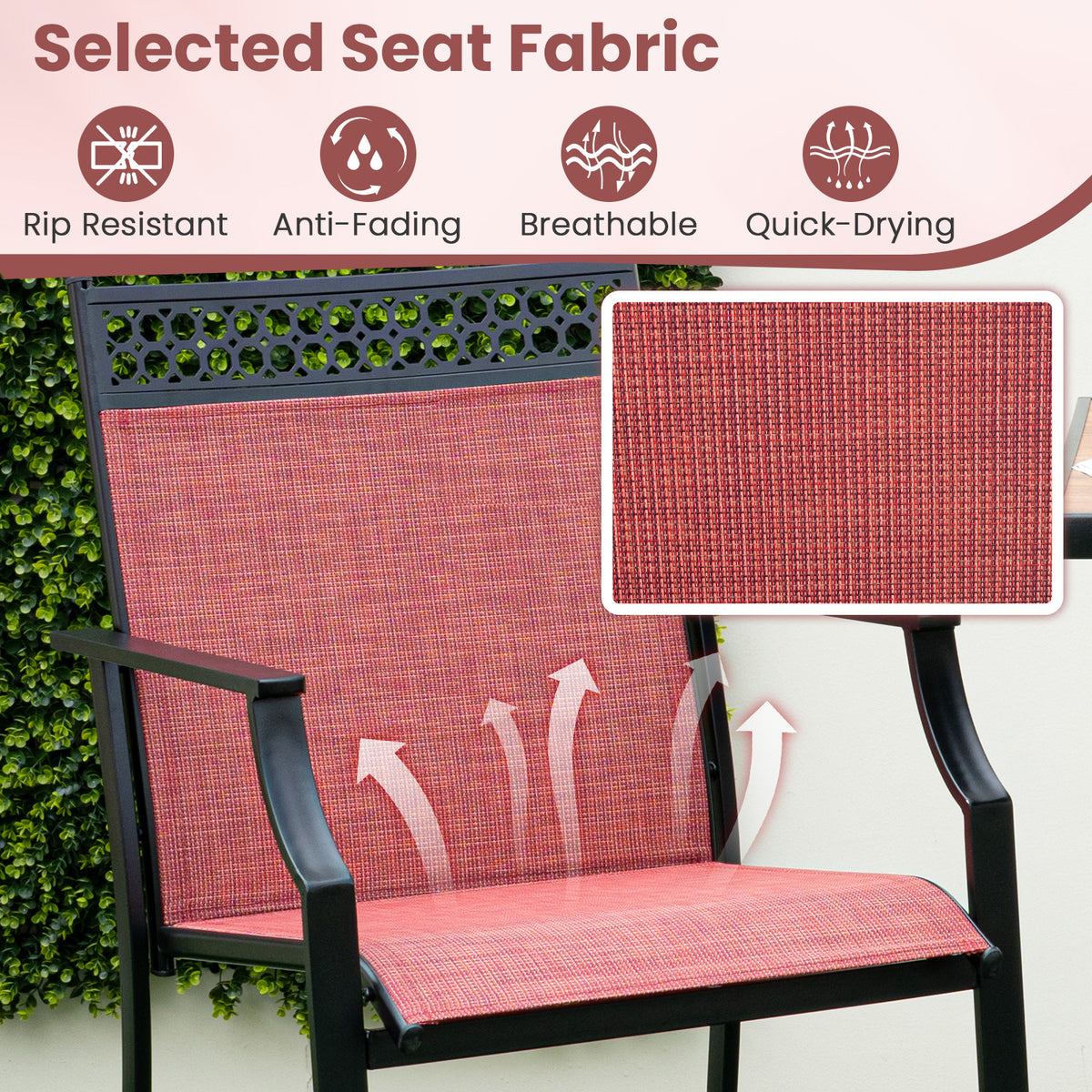 Outdoor Counter Stools Set of 2, Red – 25" Seat Height with Armrests