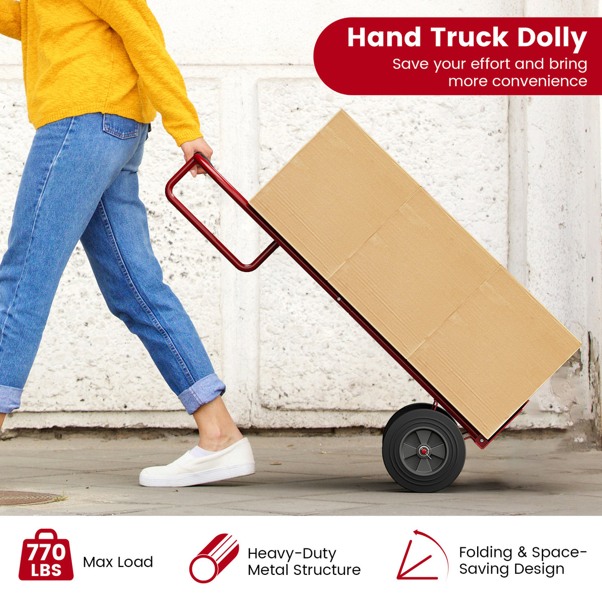 P-Handle Sack Truck with 10 Inch Wheels and Foldable Load Area