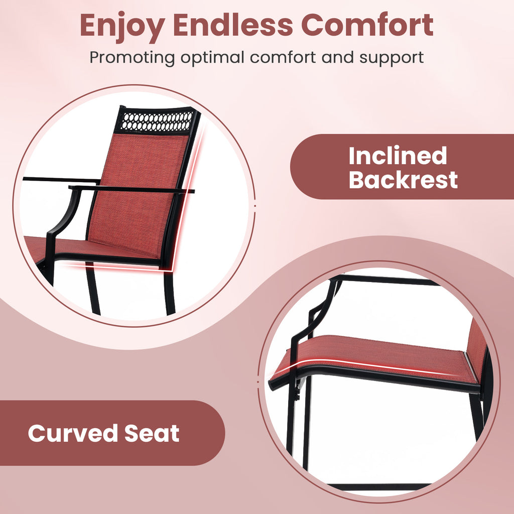Outdoor Counter Stools Set of 2, Red – 25" Seat Height with Armrests