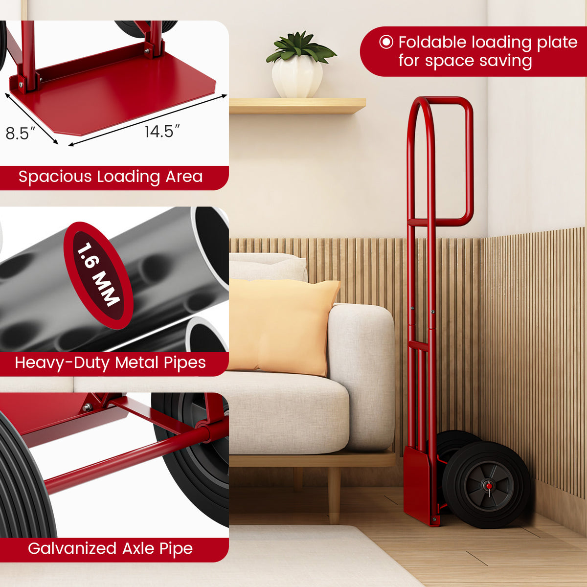 P-Handle Sack Truck with 10 Inch Wheels and Foldable Load Area