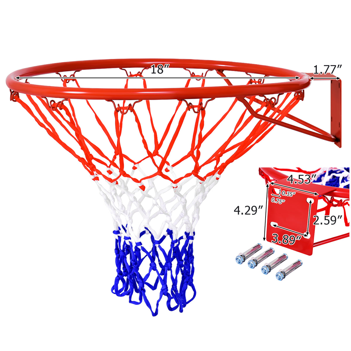 18 Inch Basketball Rim with All-Weather PE Net - Rustproof Metal Frame, Easy Installation - Variation of This Listing: 18 Inch D. PE Net