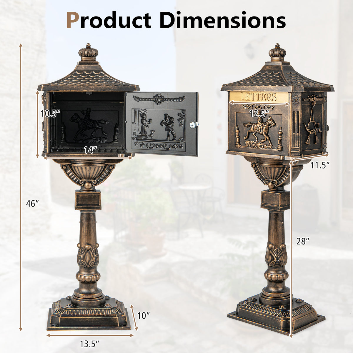 Bronze Retro Cast Aluminum Mailbox with Lockable Door & Baffle