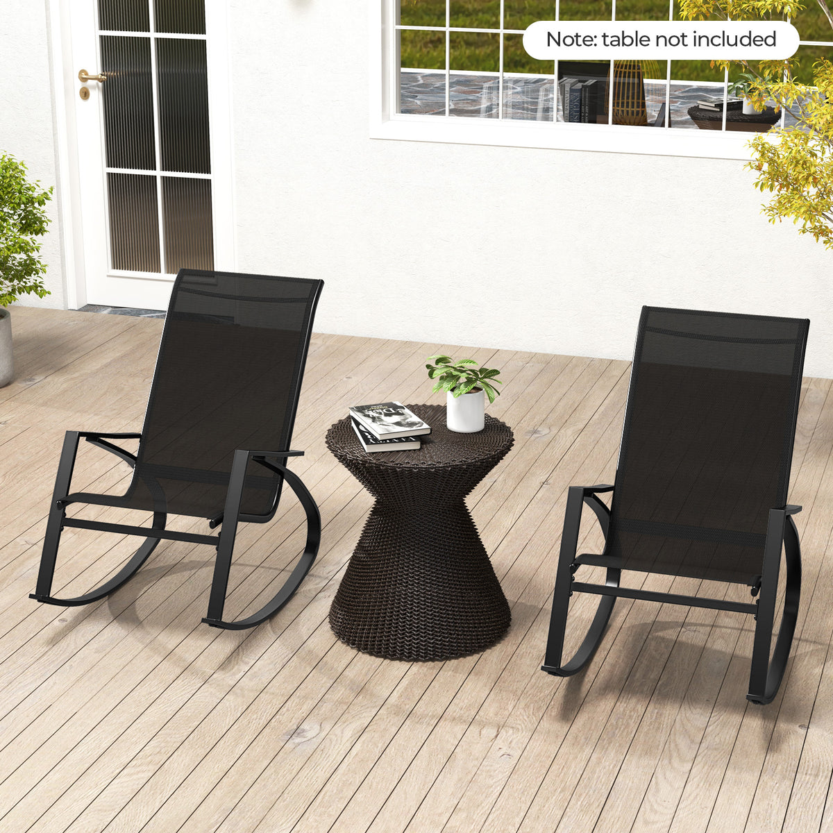 Outdoor Sling Rocking Chairs Set of 2 - Black