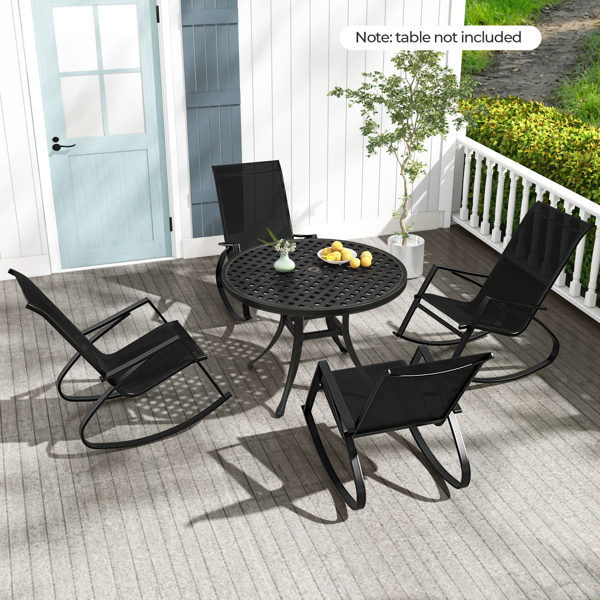 Outdoor Sling Rocking Chairs Set of 2 - Black
