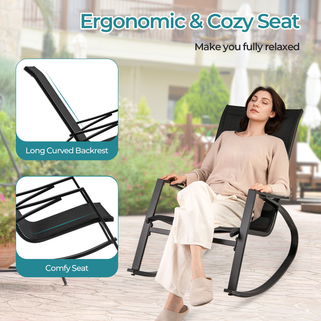 Outdoor Sling Rocking Chairs Set of 2 - Black