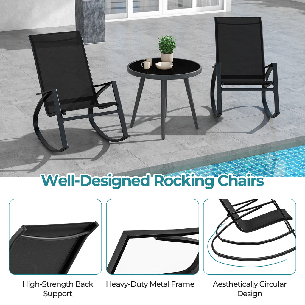 Outdoor Sling Rocking Chairs Set of 2 - Black